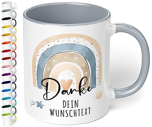 True Statements Tasse - Regenbogen mit Wunschtext Danke - personalisiert mit deinem Text Innen Grau