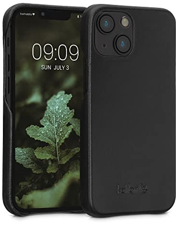 kalibri Case Compatible with Apple iPhone 13 mini - Case Smooth Genuine Leather Hard Case Anti Slip Cover - Black