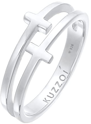 Kuzzoi Herrenring mit Kreuz poliert Kreuzring (10 mm) Männer 925 Silber | 925 Sterling Silber Silberring mit doppelten Kreuz Symbol Ringgröße 60-66