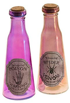 Chaks Bottiglia di Halloween veleno in vetro, 22,5 cm, decorazione speciale di Halloween, tema: scheletro