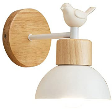 TPWEWRX Nordische Wandleuchten Kreative Vogel Wandleuchten Gangleuchten Holz Korridor Lampe Nachttisch Wand montiert Leselicht für Wohnzimmer Kinderzimmer Schlafzimmer, E27 (White 1)