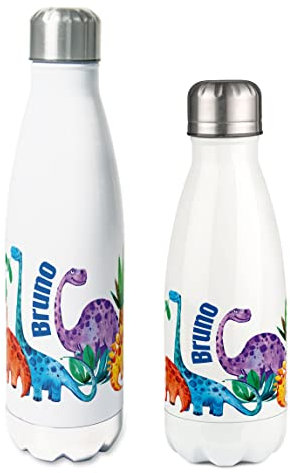 GRAZDesign Trinkflasche Kinder Dinosaurier | personalisiert Name, auslaufsicher & bruchsicher, Einschulung Geschenk, Thermosflasche Sportflasche Edelstahl 350ml