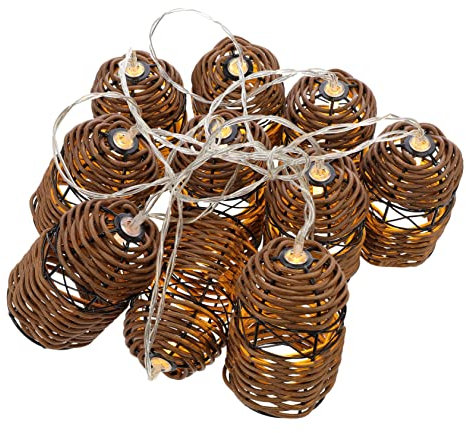 OSALADI Schnur Imitation Rattan Gewebte Lichterketten Hochzeitsdekorationen Rattan-terrassendekoration Party-deko-lampe Rattan-laterne Led-lampe Patio Lichterkette Rattan-lampe Weben Eisen