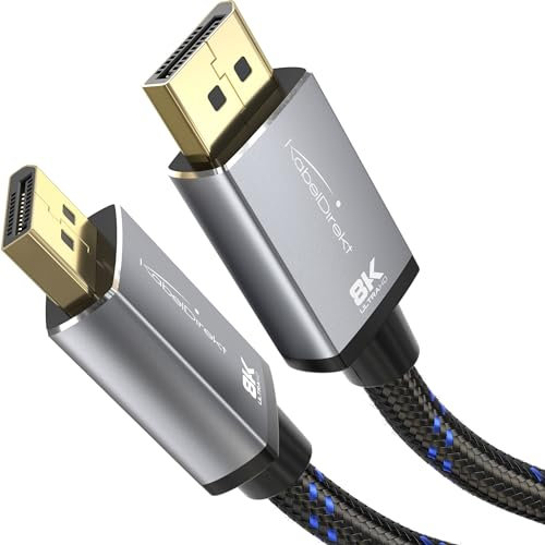 KabelDirekt – Cable DisplayPort 8K / 60Hz 1.4 – 5m – Con conector totalmente metálico para PC/portátiles gaming, monitores gaming 4K/8K de alta resolución y ultrarrápidos 144Hz/165Hz/240Hz, negro