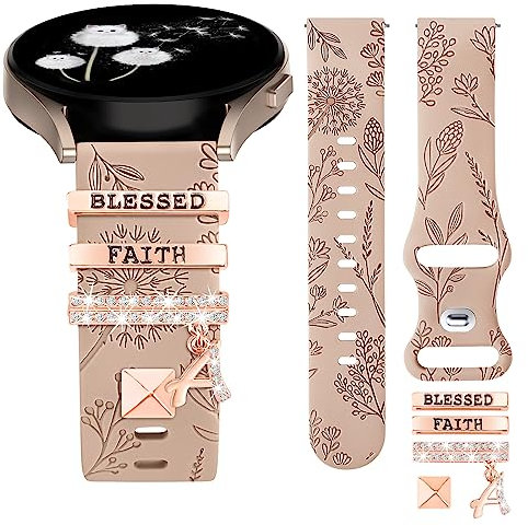 Wearlizer Dekorative Charms Armband Kompatibel mit Samsung Galaxy 6/7/4/5 Active 2 40mm 44mm Damen, 20mm Gravierte Sport Boho Silikon Armband für Watch 4 Classic/Active 2/Watch 6 Classic 43mm 47mm
