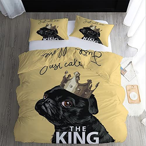 GEDAEUBA Copripiumino Singolo Carlino Nero, Copri Piumino 150x200 e Federa 50x80, Set di Biancheria da Letto Cani in Microfibra Morbido, con Cerniera