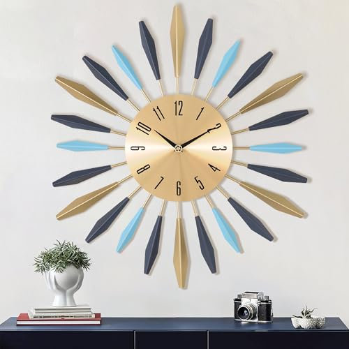 Lafocuse Bunt Wanduhr Groß Metall, Kreative Design Lautlos Wanduhr Modern, Ohne Ticken Art Deko für Wohnzimmer Schlafzimmer Küche 56cm