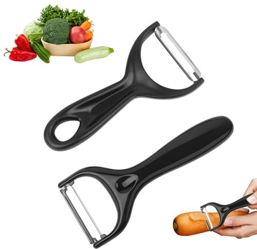 Pelador Universal de Patatas y Frutas, 2 Piezas, Hoja Giratoria, Mango Ergonómico Antideslizante para Verduras, Pepinos, Zanahorias, Manzanas (Negro)