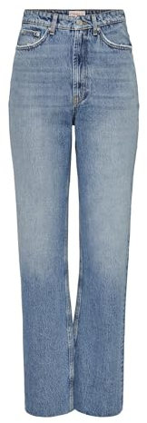 ONLY Onlriley Life Ex Hw STR DNM Dot353 Noos Jean Taille Haute, Denim Bleu médium, 32W x 30L Femme