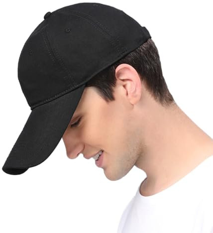 ENMESI Basecap Herren 11cm Langer Schirm Großer Kopf Mann Große Größe Kausal Spitzhüte Cooler Fischerhut Mann Übergröße Baseballkappen 55-60cm 60-65cm, Schwarz, 60-65cm