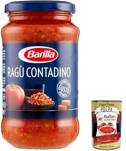Italian Gourmet Ragù alla Contadina sugo con vino rosso 3 x 300g | Salsa ricca di pomodoro e verdure; Tomatensauce für Nudeln, herzhaft, Gesamtnettogewicht 900 g + Kostenlos Polpa 400g