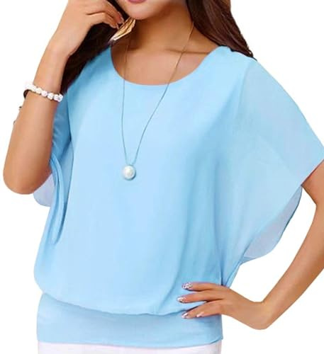 Neineiwu Oberteil Damen Elegant Batwing Bluse Shirts, Hellblau, L