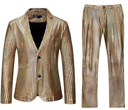 DeaAmyGline Anzug Herren 2 Teilig Sets Disco Outfit Glitzer Jacke und Hose Metallic Glänzende Pailletten Anzüge für Discokugel Party Karneval Kustüm Discokugel Hochzeit Mottoparty Disco-Anzug