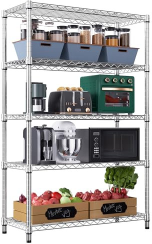 M MZG Steel Storage Shelving 5-Tier Utility Shelving Unit Steel Organizer Wire Rack for Home,Kitchen,Office,Garage, 1750 LBS Capacity 45 x 120 x 183.8 cm