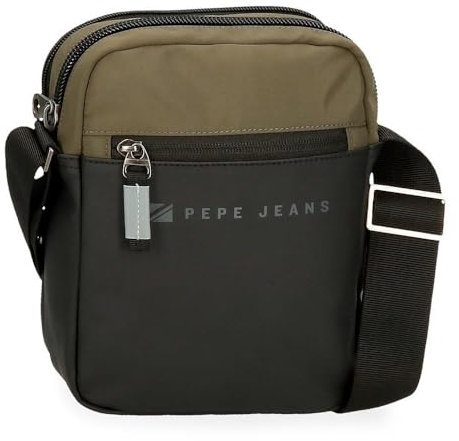Pepe Jeans Jarvis Umhängetasche, mittelgroß, Schwarz, 17 x 22 x 6 cm, Polyester mit Details aus Kunstleder