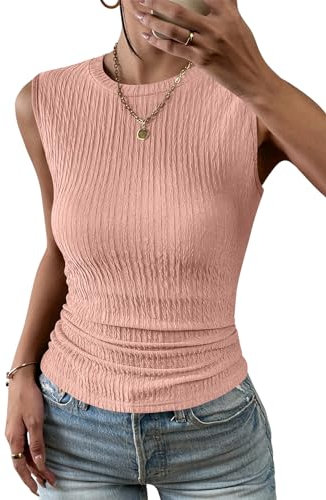shownicer Débardeur Femme Sans Manches T-Shirt Été Sexy Cami Top Slim Fit Décontracté Moulante Tshirt Tank Top Couleur Unie Camisole A Rose Clair S