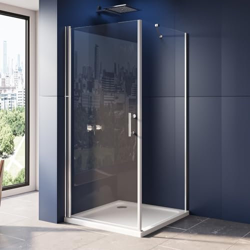 LUXESPIRE Duschkabine 80x90x195cm Eckeinstieg Duschabtrennung mit Seitenwand Duschwand 6mm ESG Nano Glas Dusche (Ohne Duschwanne)