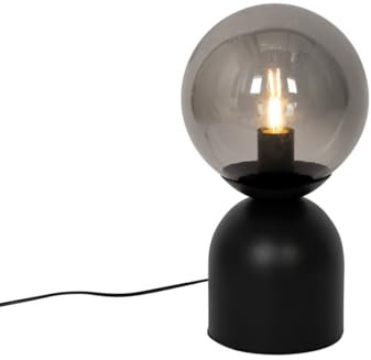 Qazqa - Hotel chic Hotel-Chic-Tischlampe schwarz mit Rauchglas - Pallon Trend I Wohnzimmer I Schlafzimmer - Stahl Kugel I Kugelförmig - LED geeignet E27