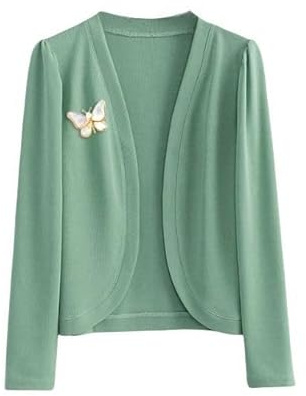LIUYUYOUGO Femme Cardigan Léger, Boléro pour Femme Cardigan Court À Manches Longues Ouvert sur Le Devant Élégant Uni Veste Légère en Tricot avec Broche Papillon