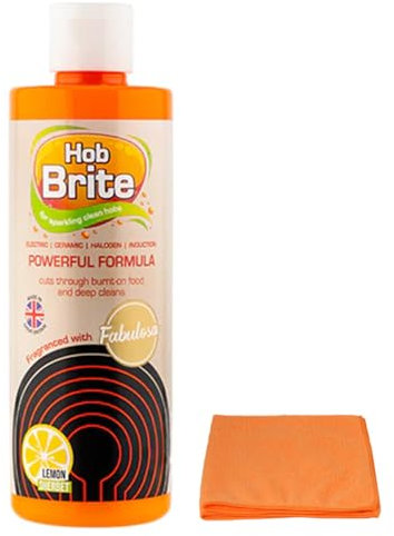 Hob Brite Hob Cleaner Lemon Sherbet (250 ml), A Powerful Cream Formula for Electric, Ceramic, Halogen and Induction Cookers with Microfibre Cleaning Cloth