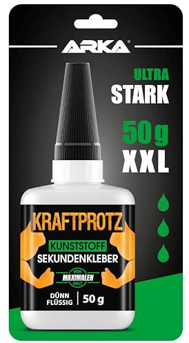 50 g pegamento para plásticos extra fuerte - con tapa para evitar que se seque - pegamento para plásticos de baja viscosidad, pegamento para plásticos, vidrio acrílico - ARKA Kraftprotz