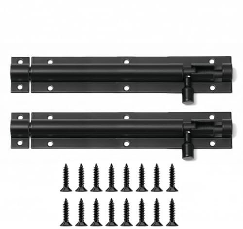 2 Set Door Lock Bolts Shed Door Tower Bolt Heavy Duty Black Door Bolt Latch Slide Barrel Door Bolt Security Lock Latch with Screws for Internal Door Shed Bathroom Toilet Shed (Black, 6inch)