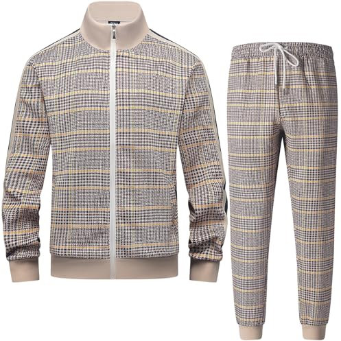 Männer Track Suits Sets Langarm Full-Zip Sweatsuit Aktive Jacken und Hosen 2-teilige Outfits-Yellow-XL