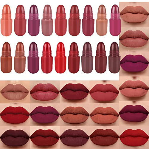 ausurme 18 PCS Mini Lipstick Set, Waterproof Long Lipstick Set for Girls,Cute Capsule Shaped Multicolor Portable Lipstick,Mini Lipstick Matte Finish For Women Mom Girls