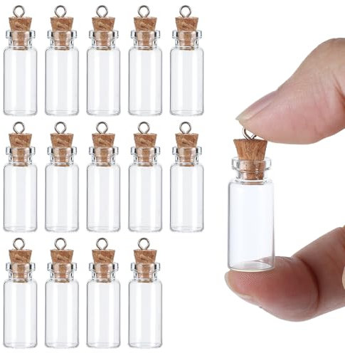 Piriuuo 15 Stück Reagenzglas mit Korken, 2 ML Kleine Glasflaschen mit Korken, Glasflaschen Mini Flaschen zum Befüllen Wunschflaschen Kleine Korkflaschen für Heimwerker, Basteln, Hochzeit, Halloween