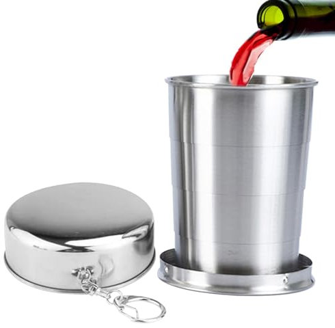 Tazza pieghevole in acciaio inossidabile, Tazza pieghevole in acciaio inossidabile - Tazza in metallo portatile,Tazza pieghevole portatile da esterno telescopica in acciaio inossidabile, con portachia