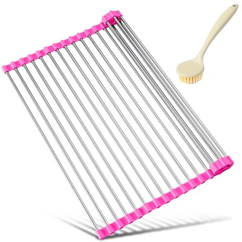 Milton' Store® escurreplatos + Cepillo de Regalo. Ideal para Secar Platos, Utensilios de cocina, Frutas y Verduras. Escurreplatos Plegable Sobre Fregadero, Escurridor Acero Inoxidable (Purpura, 43*30)