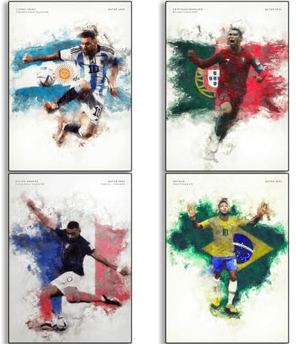 Mnyuein Mbappe, Messi, Ronaldo, Neymar Fußball Leinwand Poster Wandkunstdruck Geschenke für Jungen Wohnzimmer Schlafzimmer Dekoration Unframe: 08x12inch(20x30cm)-4pcs