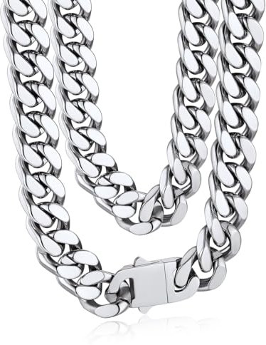Bandmax Edelstahl Halskette Panzerkette Herren 12MM breit Kette Junge Kubanische Halskette 45CM Kettenlänge Hip Hop Kette Accessoire Modeschmuck