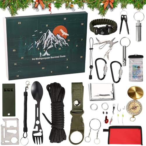 Newest Survival & Mechanics Advent Calendar for Men, Survival Tools Advent Calendar, Tool Advent Calendar 2024, for Adults Teenagers, Survival Equipment (D)