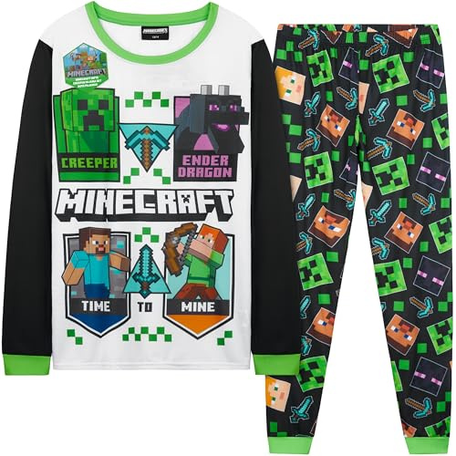 Get Trend Minecraft Boys Pyjamas Set, Long PJs for Kids & Teens, Creeper Loungewear Soft Nightwear, Gamer Gifts for Boys (13-14 Years, Multi Minecraft)