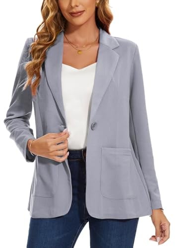 MINTLIMIT Womens Blazers Suit One Button Suit Notched Lapel Jacket Elegant Formal Business (Light Grey M)