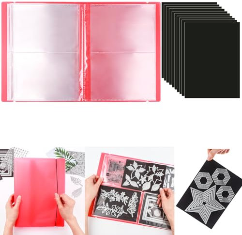 10 Stück 0,3 mm dicke Magnetblätter & 80 Taschen/20 Seiten Aufbewahrungsalbum für Stempel und Stanzformen, Aufbewahrungsbuch, Organizer für Aufbewahrung, Stanzen, DIY, Scrapbooking, Kartenherstellung