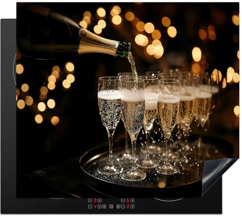 KitchenYeah© Induction Hob Protector Mat Cooker Top Protectors Cover | 20.1x23.2 / 59x51 cm - Ceramic Covers Electric Hobs Vinyl Lights - Champagne - Tray - Glasses
