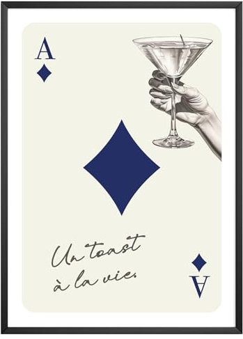 MJ-GRAPHICS® Poster Cocktail Bild Party Martini Poster Küche Bar Deko Kunstdruck Wohnzimmer Wandbild Alkohol Drinks Moderne Kunst Schwarz Weiß Vintage Stil – A3 Ohne Rahmen