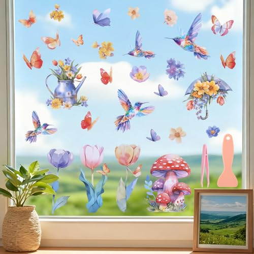 AMFUN 9 piezas Pegatinas de Ventana de Primavera, Pegatina de Prisma para Ventanas, protección para Aves con Pegatinaing Anti-colisión para Habitación y Oficina(Colibrí)