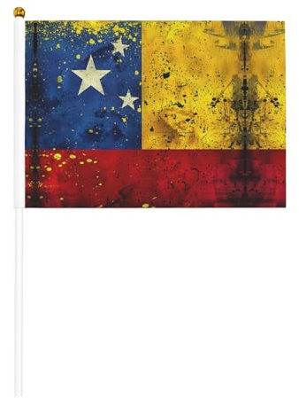 Juego de mini banderas de madera con estampado de bandera de Venezuela, banderas pequeñas en miniatura de mano de 5.5 x 8.2 pulgadas para todas las estaciones