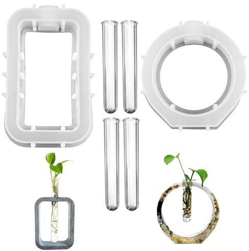Lot de 2 moules en silicone avec 4 tubes à essai en acrylique - Moule à fleurs - Vase hydroponique - Moule en silicone - Vase en résine époxy - Pour plantes hydroponiques, boutures, fabrication de