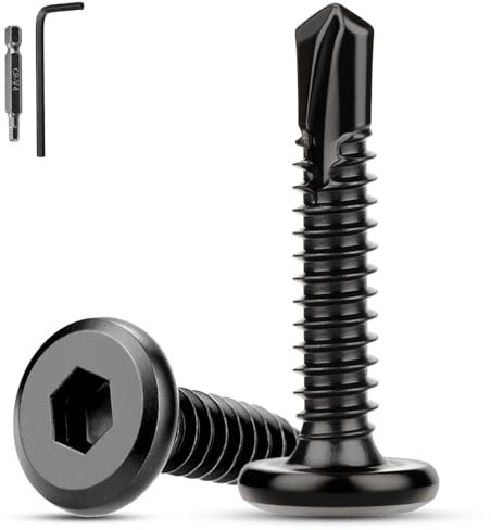 XRXYMQ 60 Pièces Vis Autotaraudeuses Acier Inoxydable M5.5x32 mm Vis à Tôle Autotaraudeuses 410 à Six Pans Creux Autoforeuses Noires avec Tournevis Clé Allen
