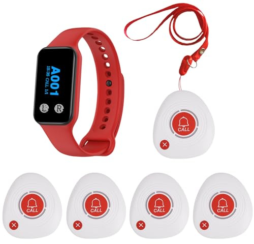 WNKRUN M2WH Botón de emergencia para personas mayores, sistema de llamada de emergencia inalámbrico, kit de llamada de emergencia para el hogar, completamente impermeable con 1 receptor de pulsera y 5
