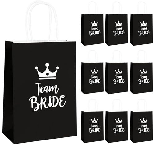SANLIUSANJIU 10 Stück Team Braut Geschenktüten, JGA Geschenktüten für Brautjungfern, Junggesellenabschied KraftPapiertüten, 15x8x21cm Team Braut Papiertüten mit Griffen für Hochzeit Mitgebsel (C)
