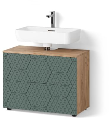 Livinity Waschbeckenunterschrank Ronco, Grün, 80 x 58.6 cm mit 2 Schubladen