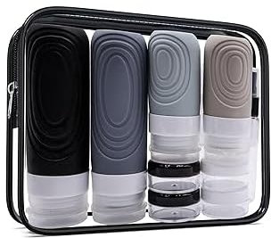 Noviatrix 18 Pieces Silicone Travel Bottles Set 60/90ML, Travel Toiletries Bottles Leak-Proof Refillable with Transparent Cosmetic Bag, Suitable for Shampoo, Lotion, Conditioner, Shower Gel