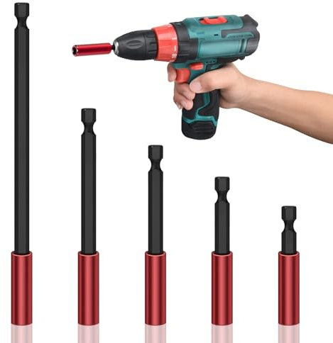 Euablfo 5 Stück Bit Verlängerung Magnetisch, 50/60/100/150/300mm Bithalter Lang, 1/4 Zoll Sechskantschaft, für Bohrmaschinen und Schraubendreher