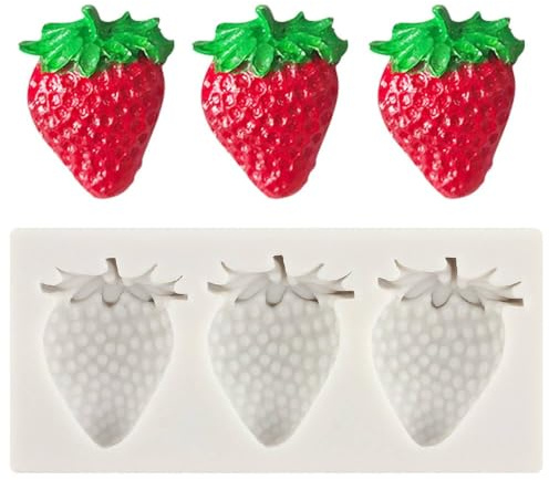 3D Strawberry Silicone Moulds – Mini Fruit Chocolate Fondant Moulds for Cake Decorating – Ideal Silicone Moulds for Strawberry Cake Decorations, Cupcake Toppers, Candy, Polymer Clay and Gum Paste