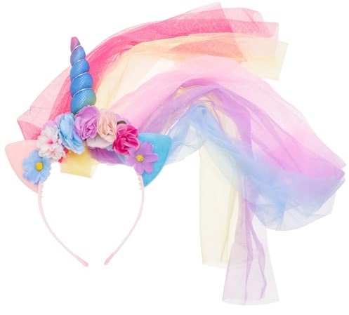 STOBAZA Einhorn Haarreif mit Schleier Rutschfester Haarreifen aus Hautfreundlichem Material Party Kopfschmuck für Geburtstagsfeiern und Kostüme